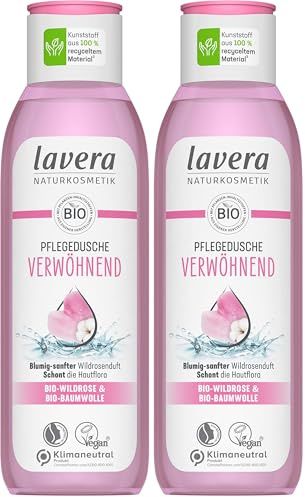 lavera Pflegedusche Verwöhnend - Bio-Wildrose & Bio-Baumwolle - Naturkosmetik - vegan - Duschgel - pH-hautneutral - reinigt besonders sanft - 1 x 250 ml (Packung mit 2)