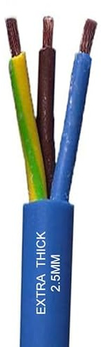EXTRA THICK 2.5mm Arctic Blue 3 Core 25 Amp Electrical Cable Flex 3 Core Caravan, Camping, General Home or Industrial Use, Power Tools Heavy Duty (2 Metre)