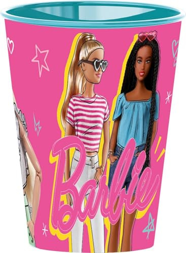 Barbie Bicchiere Rosa per bambini in plastica da 260 ml con beccuccio adatto per bere facilmente