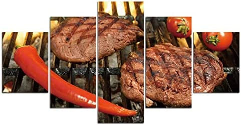 Home Decor Leinwanddruck Poster 5 Stück Steak Essen (Xl/Ohne Rahmen 150 X 100 Cm) Wandkunst Yacht Moderne Kunstwerke Bilder Gemälde Für Wohnzimmer Schlafzimmer Esszimmer Büro Kinderzimmer -9N3Y-X5G