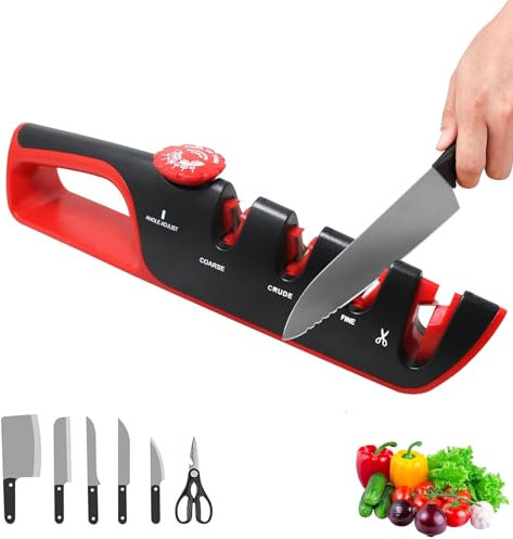 Afilador de Cuchillos, Afilador de Cuchillos Manual 4 en 1, Afilador de Cuchillos Ajustable, Afilador de Cuchillos Profesional, Afilador Cuchillo para Restaurar, Pulir, Cuchillos y Tijeras