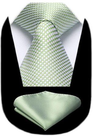 HISDERN Herrslipsar enfärgad elegant affärsslips bröllop och näsduk slips set klassisk pläd fest, Grön salvia-1, Taglia unica