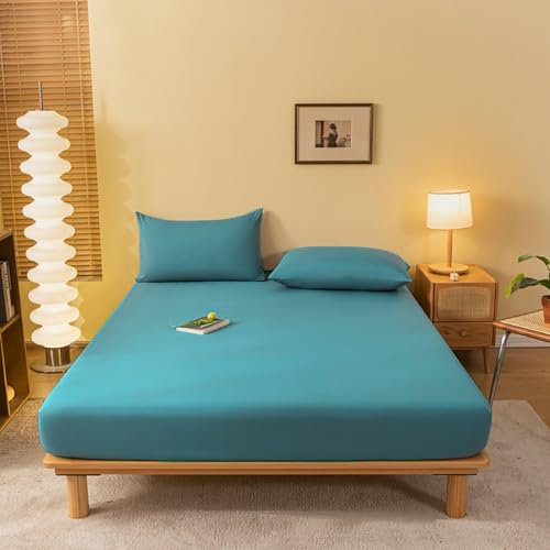 Menkala Spannbettlaken 140x200cm Petrol Blau Uni Bettlaken Matratzenschoner Superweiches Premium Mikrofaser Spannbetttuch für Boxspringbett Topper Matratze bis 25 cm