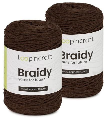 Loopncraft Makramee Garn 2er-Set Dunkel Braun, 2 X 2mm - 250m - 250g, Kettengarn, Braidy Garn, Recycling