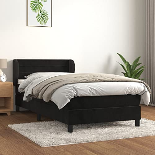 ULUYYUC Boxspringbett, Tagesbett Palettenbett Familienbett Gartenbett Geeignet für Schlafzimmer Zimmer Mieten Wohnbereich Arbeitszimmer mit Matratze Schwarz 90x200 cm Samt