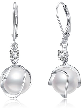 POPLYKE Perlenohrringe für Frauen 925 Sterling Silber Perlenohrringe Leverback Perlenschmuck für Damen