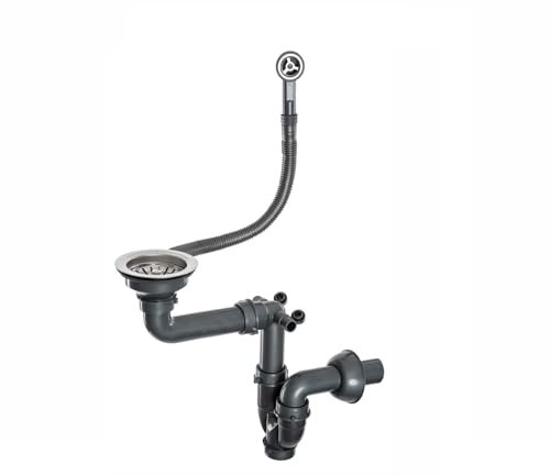 Siphon manuel pour évier de cuisine bonde bonde trop-plein bonde pop-up pour 1 bac (argent)