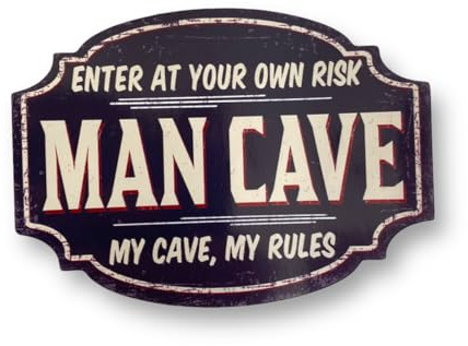 Sticker Gold MAN CAVE Self Adhesive Sticker - 140mm x 100mm - Enter At Your Own Risk - Shed Garage Workshop Toolbox Decal Door Sign Notice Warning SG274