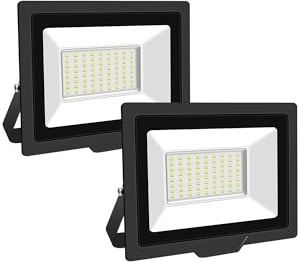 SKYWORLD Focos LED Exterior,50W Foco Proyector LED Floodlight 2 piezas,Blanco Frío Proyector Led Impermeable IP66 para Patio Camino Jardín Almacén Terraza Garaje