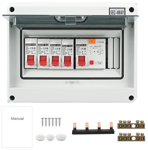 Jadeshay Consumer Unit 4 Way, Garage Caravan Consumer Unit 63A Circuit Breaker Panels 30mA RCD 4MCB 2 * 6A+20A+32A
