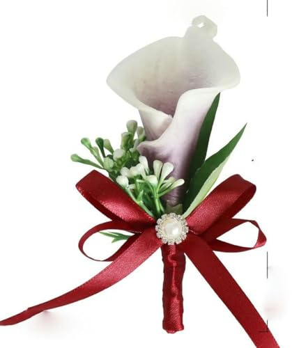 SUOCMG Künstliche Calla-Lilien-Blumen, Ansteckblume fürs Handgelenk, Bräutigam und Brautjungfern, Boutonniere