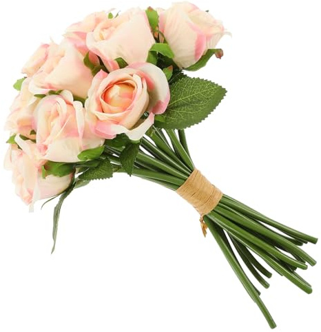 ULDIGI Künstlicher Rosenstrauß aus Stoff und Eisen Lebensechte Rosa Rosenblüten 18 Stück Dekorativ für Büro und Couchtisch Kompakt und Detailreich