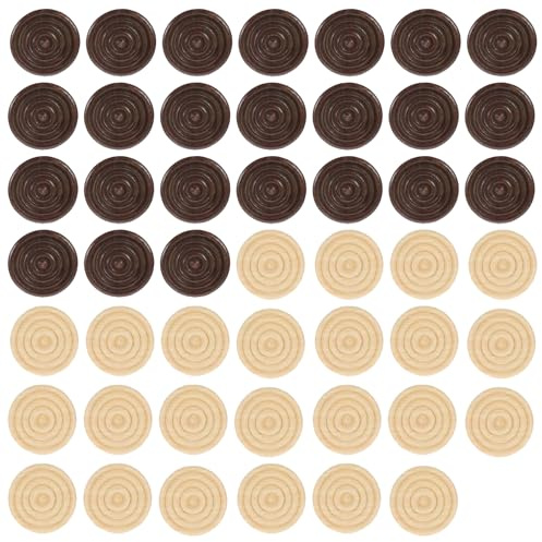 48 Pcs Backgammon Pieces, Draughts, Checkers Board Game With Stackable Pieces for Learning and Camping (Wood Color & Brown)
