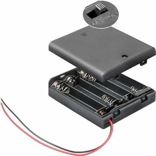 TECHZOCO Porte-piles avec interrupteur on/off, support de batterie AA, boîtier de batterie, porte-piles, câble de 200 mm, tension totale : 6 V (1,5 V par pile), compatible avec 4 piles LR3 AAA (FR3