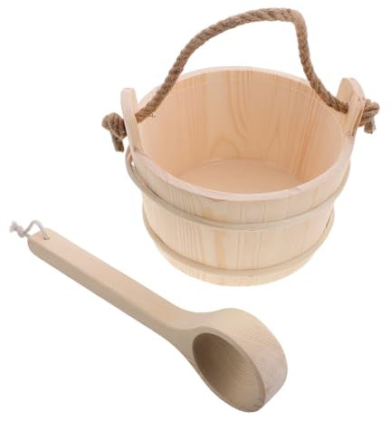 PRETYZOOM Sauna Holzeimer Satz mit Schöpfkelle 4l aus Kiefernholz für Damen und Herren Saunazubehör für Dampfsauna und Spa Multifunktionaler Holz Eimer mit Griff für Sauna Dusche und Fußbad