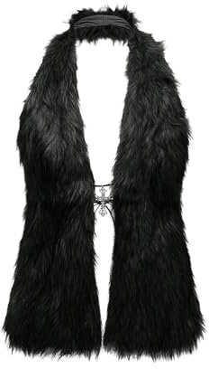 WDIRARA Women's Faux Fur Halter Vest Sleeveless Tie Backless Fuzzy Tank Top Rave Party Sexy Y2K Black Large