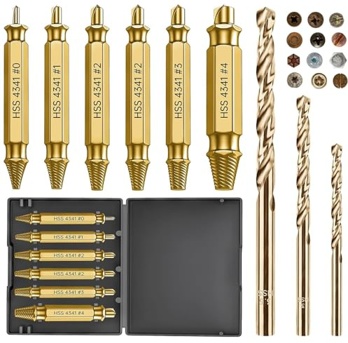 9 PCS Damaged Screw Extractor Set, Screw Grab Screw Removal Tool | with 3 Twist Drill Bit, Screw Remover, Easy Out Bolt Extractor Set, Screws Broken Bolt Hex Drill Removal Kit