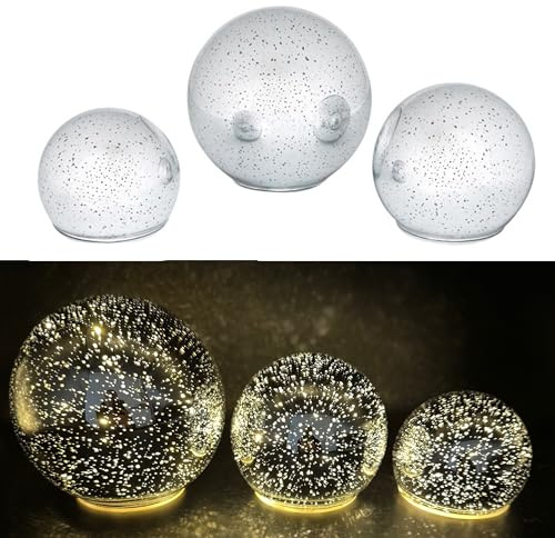 Online Fuchs 3er Set Glaskugeln mit LED-Lichterkette & Timer, seichter Funkeleffekt möglich - Outdoor geeignet - Gartendeko für den Innen- und geschützten Außenbereich (Silber)