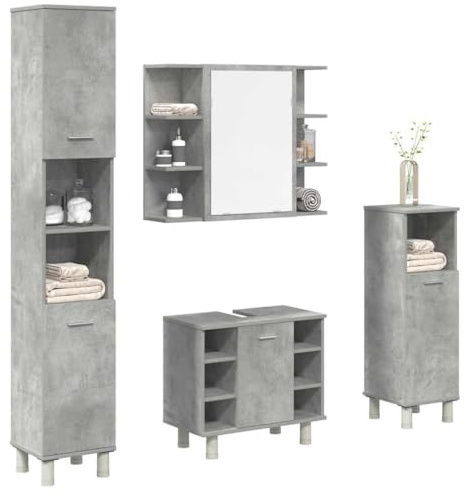 ChicAbode 4-TLG. Badmöbel-Set Betongrau Holzwerkstoff Betongrau, Badezimmerschrank, Unterschrank Bad, Unterschrank