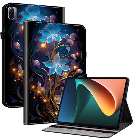 Funda para tablet Xiaomi Mi Pad 5 / Mi Pad 5 Pro de 11 pulgadas 2021, soporte de doble ángulo, soporte para lápices integrado, encendido y apagado automático, flor de linterna