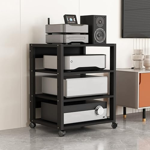Jpquantrics Mobile Stereo Hi Fi Rack HiFi Mobiletto Porta Stereo Domestico a 3/4/5/6/7 Ripiani con Altezza Regolabile E Ruote Girevoli a 360° per Casa/Ufficio/Stanza di Registrazione - Nero(4 Layers)