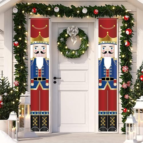 Nussknacker Weihnachtsbanner, Weihnachten Dekorationen Nussknacker Soldat Modell Hängend Banner, Weihnachten Couplet Weihnachtsdeko Innen Außendekorationen für Haustür, Veranda, Garten, Hof, Tor