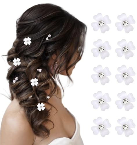 10 Pezzi Mini Fermagli per Capelli Bianchi con Strass Mollette con Fiori Piccoli Accessori per Capelli Floreali Fermaglio Decorative
