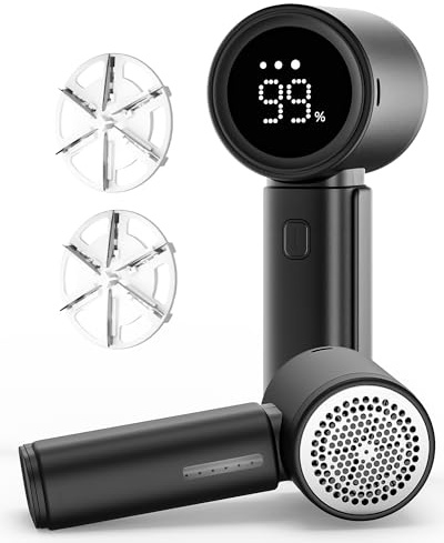 Fabric Shaver, Electric Lint Remover, Sweater Shavers to Remove Pilling with 3 Speeds, 6 Leaf Blade, LED Display & Type-C Rechargeable, Removes Fuzz, Pills for Clothes, Couch, Furniture