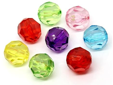 20 Acrylperlen 20mm rund facettiert bunt transparent mit Loch 2,5mm Kunststoffperlen zum fädeln auffädeln basteln Perlen Schmuckherstellung DIY Schmuckperlen Spacer