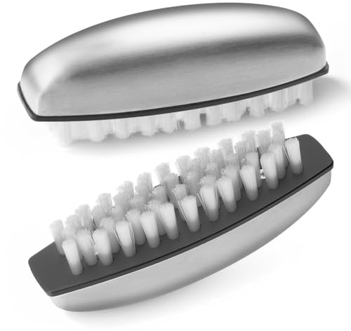 AYBUY Stainless Steel Nail Brush, 2 Pieces Nails Cleaning Brushes, Nail Finger Tip Scrubbing Brush, Hard Bristle Hand Wash Brushes for Clean Hand Nails Feet Toes, Removes Odors