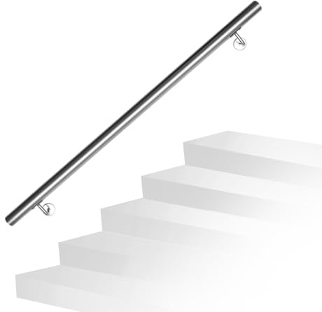 Monucep Main courante en acier inoxydable - Rampe d'escalier murale intérieure et extérieure - Avec support mural et embouts - Rond - Diamètre 42 mm - Barre d'appui pour escalier - Longueur : 110 cm