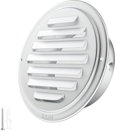 4inch Round Shiny Silver Paint Cement Wall Pipe Vent Cover - Weatherproof Exterior Vent Cap, Insect-Proof Ventilation Cover for Industrial Style Flat Ducting Air Vent with Fly Screen Mesh