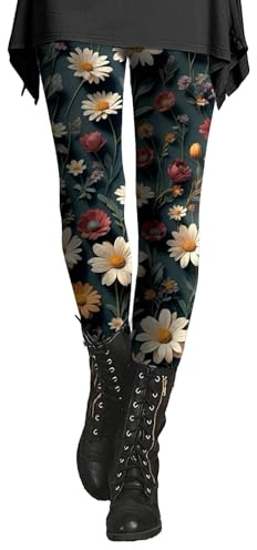 Leggings da donna colorati a fantasia, in cotone, caldi pantaloni da jogging da donna, invernali, collant termici, a vita alta, elasticizzati, con stampa floreale, morbidi, c, L