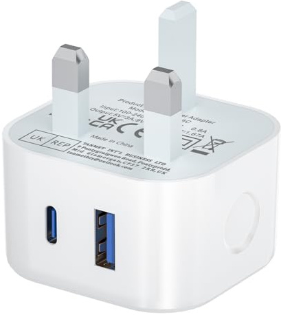 USB C Plug Fast Charge UK,USB Micro Fast Charger Plug Adapter USBC for iPhone 17 Pro Max Air 16 16e 16 Plus Pro Max 15 14 13 12 11 SE Watch Pro Mini Air,Type-C & A Dual Port Wall Charging Plugs