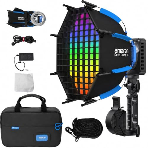 Amaran Ray 120c – Lampe vidéo LED RGB 120W CCT 1800K à 20000K | Éclairage à monture Bowens avec softbox Octa Dome 30 et contrôle via application pour la photographie