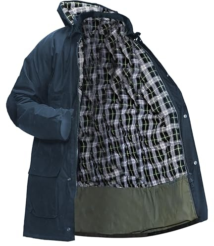 Mega_Jumble Men's Padded Wax Cotton Jacket With Hood Waterproof Hiking Hunting Fishing Country Bodywarmer Casual Sportwear Outdoor Winter Coat (UK, Alpha, 5XL, Regular, Regular, Navy)