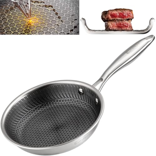 EliteHoff Premium Bratpfanne 20 cm, Antihaft Edelstahlpfanne mit Wabenstruktur, Universal-Induktionspfanne für Alle Herdarten, PFOA-frei, Ofen- & Spülmaschinenfest, Silber (E-7545)