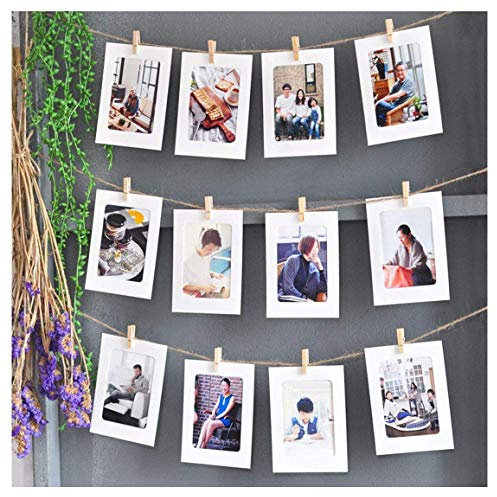 Fotoanzeige Bilderrahmen Collage - DIY Wandbehang Fotorahmen Holzbilderrahmen Enthält 30M Fotolein, 100 Holzklammern und 10 spurlose Nägel - Geburtstag Hochzeit Weihnachten Dekor