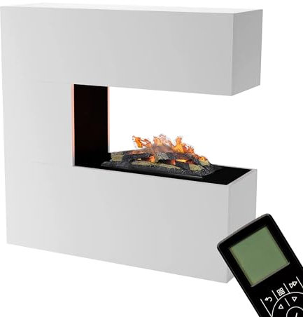 GLOW FIRE Wasserdampf Kamin Schiller (Standkamin) - Elektrokamin mit realistischen LED 3D-Flammen, Knistereffekt & Fernbedienung, 120x120x37 cm - Opti-Myst 600 Elektro Kamin mit Holz-Deko, Weiß