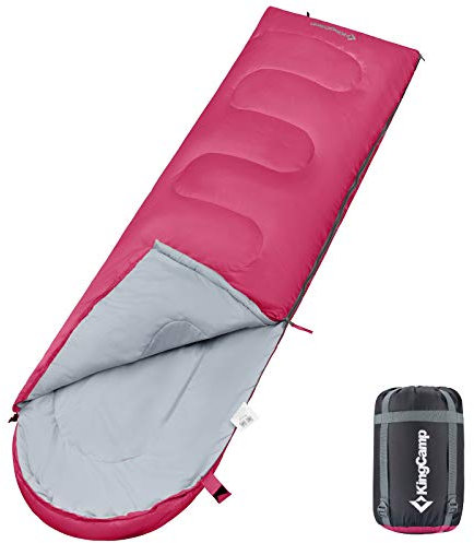 KingCamp Kinderschlafsack Deckenschlafsäcke Leichtgewicht Warm Outdoor für Kinder 3-4 Jahreszeiten für Camping Wandern mit Tragetasche, (Rosa L Zip, 165x70cm)