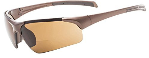 Eyekepper TR90 Unbreakable Sport Halbrandlose Bifokale Sonnenbrille Baseball Laufen Angeln Fahren Golf Softball Wandern Perliger brauner Rahmen Braune Linse +2.0