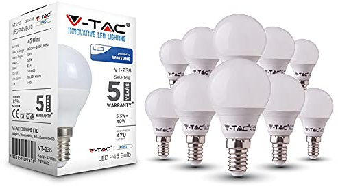 VTAC LED Light Bulb, Small Screw, 4.4W 470lm, 40W Equivalent, Warm White 3000K, Energy Saving, Non-Dimmable, Pack of 10