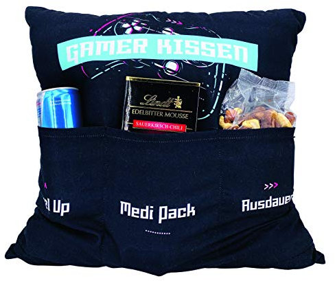 KAMACA Gamerkissen Dekokissen mit weicher Füllung 43 x 43 cm mit 3 befüllbaren Taschen Geschenk Männer Gamer Zocker Teenager für Gaming-Sessions Vatertag Geburtstag Weihnachten (Gamerkissen)