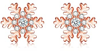 wynn's Orecchini a perno da donna in argento Sterling 925, a forma di fiocco di neve, in oro rosa, a forma di cervo, piccoli orecchini a perno da 10 mm, regalo per Natale, forniti con scatola