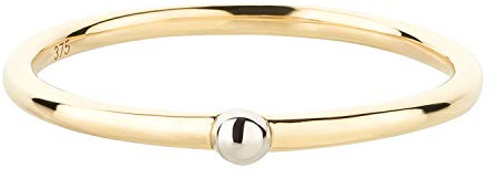 Ardeo Aurum Damenring aus 375 Gold Gelbgold bicolor Weißgold-Kugel Vorsteckring Stapelring schmal Solitär Gr. 58