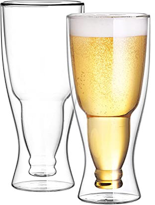 CNGLASS Beer Glasses 13.5OZ/400ML,Double Wall Insulated Upside Down Glass,Set of 2,Beer Glassware