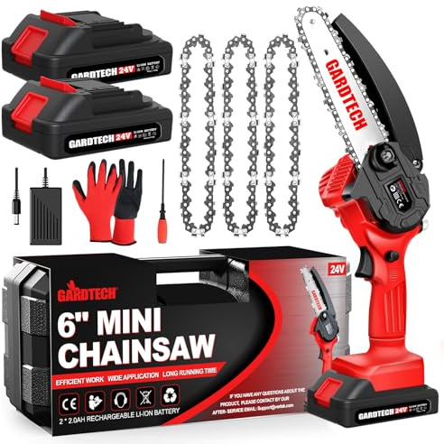 GARDTECH Mini Chainsaw 6 Inch, Cordless Portable Electric Chain Saw, Handheld Electric Chainsaws with Upgraded 4 Chains 2 Batteries Good for Olders, DIYer, Gardeners Continuously 2 Hours Work