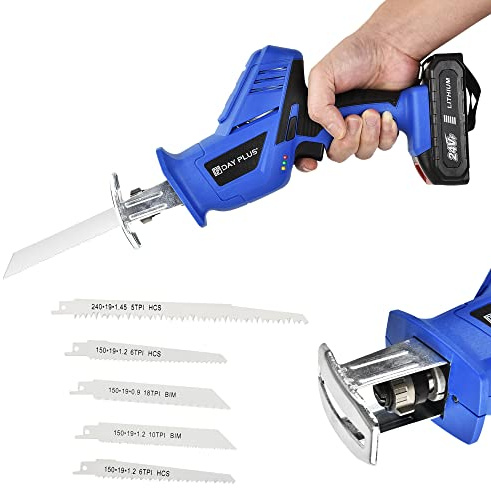 Cordless Sabre Saw with 1×1.5Ah Battery, 21V Electric Reciprocating Saw 3000RPM Stepless Variable Speed, Recip Saw with 5 pcs Saw Blades, 65mm Max Cutting Depth for Wood & Metal