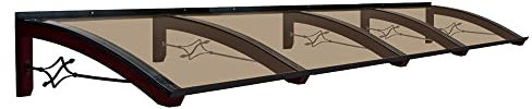 Vordach aus hölzern für den Außenbereich Farbe Dunkel nuss, Bronziert kompakte Polycarbonatabdeckung, Modell Legno FOGLIA, Haustür-Vordächer Größe 100 x 400 cm