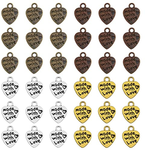 200 Stücke Herzformige Anhänger mit Made with Love Wörter Vintage Anhänger aus Legierung Dekorative Zubehör für DIY Schmuckherstellung Halsketten Armbänder